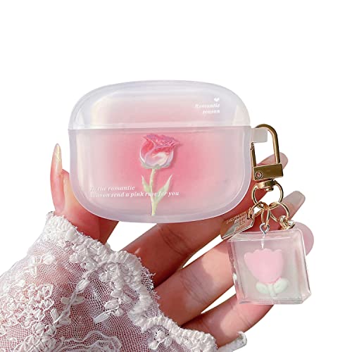 PHOEACC Kompatibel mit AirPods Pro 2./1. Generation Hülle Cute 3D Blume Transparente Weiche TPU Schutzhülle Hülle mit Schlüsselanhänger für Mädchen und Frauen (Rose Rosa) von PHOEACC