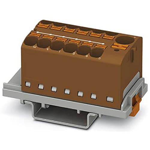 PHOENIX CONTACT PTFIX 10/12X4-NS35 BN Verteilerblock, Anzahl der Anschlüsse 13, Querschnitt 0,5 mm² - 10 mm², AWG 20 - 6, Breite 28,6 mm, Braun, 8 Stück von PHOENIX CONTACT