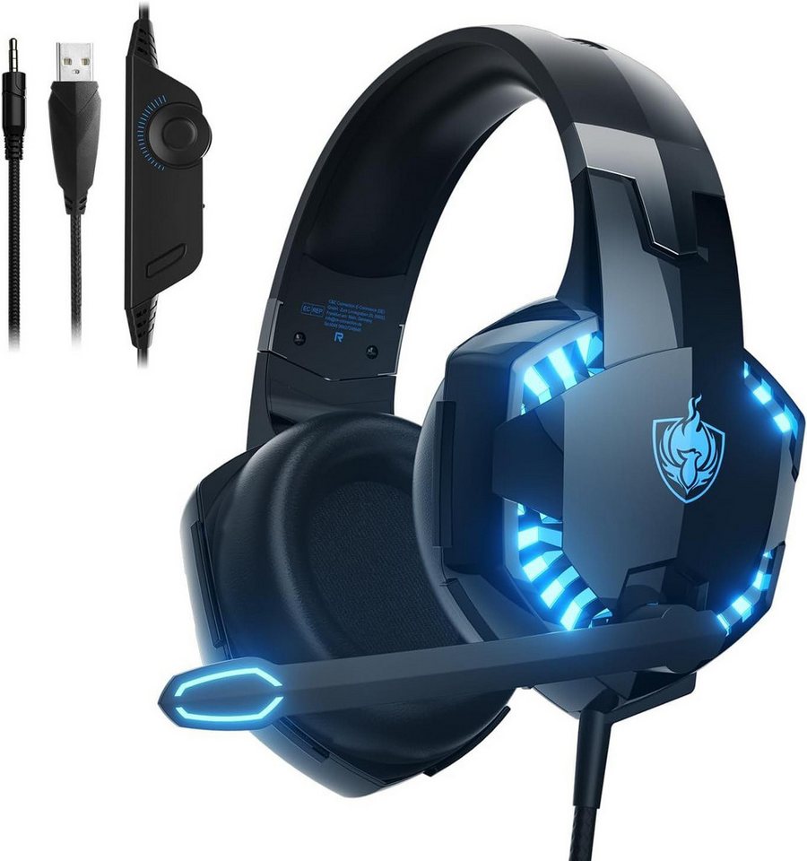 PHOINIKAS Gaming-Headset (Gaming Headset für mit 3D-Surround-Sound Mikrofon, Usb-Head-Set, Gaming headset mikrofon geräuschunterdrückung ohrenschützer kopfhörer) von PHOINIKAS