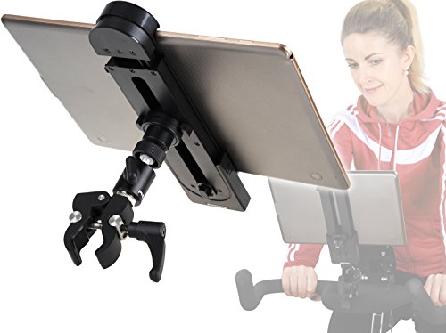 PHOTECS® Universal Tablet-Halterung Pro V1A, Klemm-Halter f. iPad Pro & andere Tablet-PC´s o. Smartphones (5 bis 14 Zoll) an Ergometer, Fitnessgerät, Spinning, Heimtrainer/Hometrainer UVM. von PHOTECS