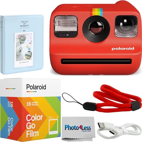 Polaroid Go Generation 2 Sofortbildkamera-Bundle mit Polaroid GO Farbfilm, Doppelpack und Fotoalbum + Tuch (4 Stück) (Rot) von PHOTO4LESS
