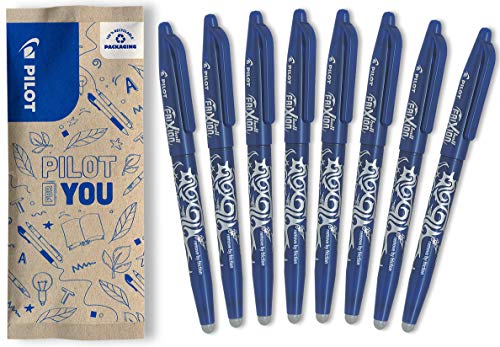 PILOT FriXion Ball 0.7 Set – 8 Stück – Farbe Blau – Radierbare Tintenroller 0,4 mm Strichstärke, angenehme Schreibführung zum Schreibenlernen, thermosensitive Tinte, mit austauschbarer Mine von PILOT