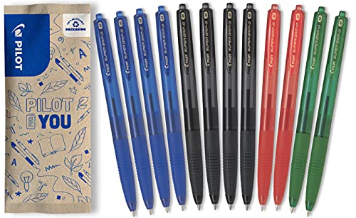 Pilot Pen Super Grip G, Druckkugelschreiber, 12er Set in M (Blau, Schwarz, Rot, Grün) von PILOT
