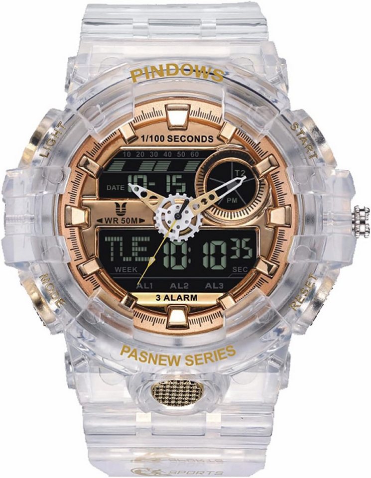 PINDOWS Fur Herren Outdoor Sport Analog Digital Duale Zeitzone Watch, mit Led Hintergrundbeleuchtung 5 Atm Wasserdicht MilitäR Tactical von PINDOWS