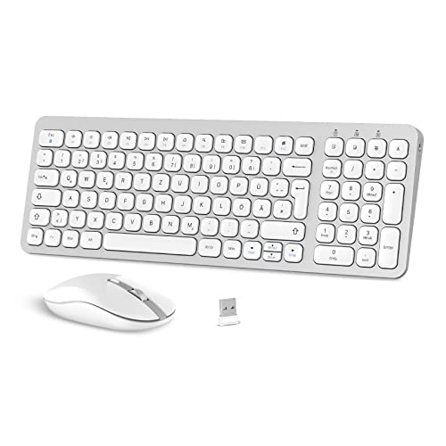 PINKCAT Tastatur Maus Set Kabellos, 2.4G USB Maus und Tastatur Kabellos Deutsche Tastatur QWERTZ Layout 12 FN-Tasten für PC, Desktop, Notebook, und Laptop unter Windows von PINKCAT