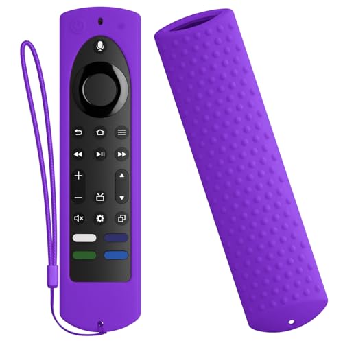 Schutzhülle für Fire TV Stick 2023 4K Max (2. Generation)/Omni Serie/Insignia/Toshiba/Fire TV 2-Serie/4-Serie, Alexa-Sprachfernbedienung, Silikonhülle mit Umhängeband, Violett von PIUAMUNKJ