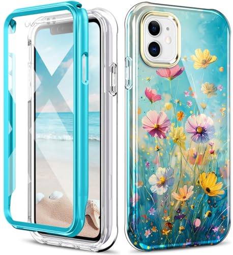 PIXIU Schutzhülle für iPhone 12 / iPhone 12 Pro, mit Displayschutzfolie, leicht und stilvoll, stoßfest, robuste TPU-Hülle, Blumen-Design von PIXIU