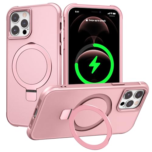 PIXIU Starke magnetische Schutzhülle für iPhone 12/12 Pro, kompatibel mit Mag-Safe, integrierter, unsichtbarer Ständer, militärisch, stoßfest, schlank, matt, Schutzhülle für iPhone 12/12 Pro, 15,5 cm von PIXIU