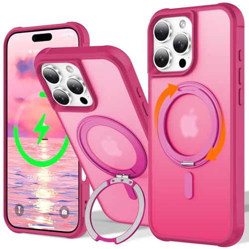 PIXIU Translucent Slim Case for iPhone 16 Pro Max case Compatible with MagSafe, Military Shockproof Protective Matte Phone Cover Case Built-in Invisible 360° Rotatable Ring Stand von PIXIU