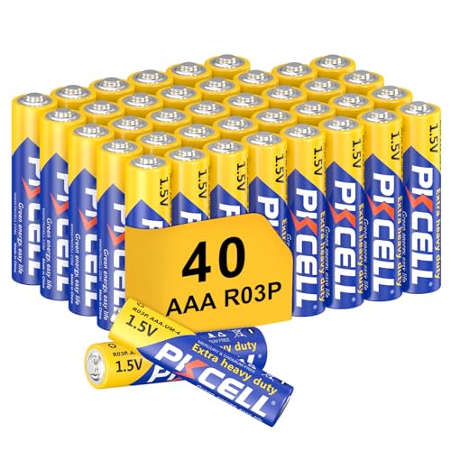 PKCELL AAA Batterien 40 Stück Batterie 1,5V R03P hohe Leistung, Zink Carbon, 10 Jahre Lagerung Einwegbatterien für Fernbedienungen,Telefon,Spielzeug von PKCELL