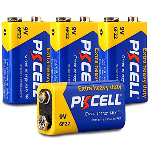 Batterie 9V 6F22 Blockbatterie 3 Jahre Haltbarkeit für Rauchmelder,Melder,Mikrofone,Multimeter,4 Stück,PKCELL von PKCELL