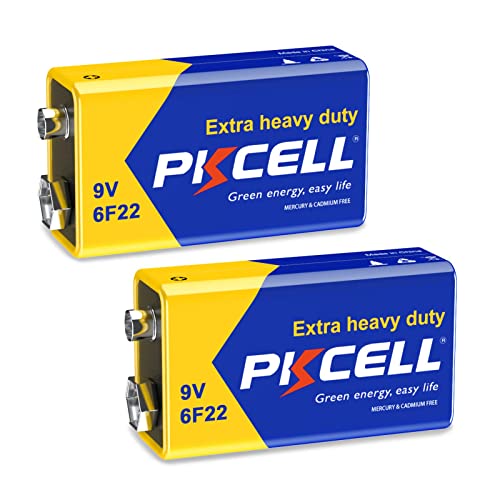 PKCELL 9V Batterie, Blockbatterie, 6F22 Batterien für Rauchmelder, Radio-Kamera, Spielzeug, 2 Stück von PKCELL