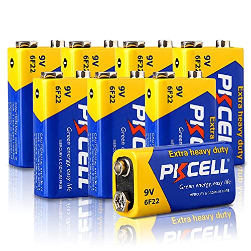 PKCELL 9V Batterie, Blockbatterie, 6F22 Batterien für Rauchmelder, Radio-Kamera, Spielzeug, 8 Stück von PKCELL