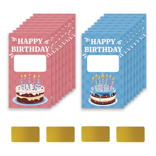 PLIGREAT 120er Pack Alles Gute zum Geburtstag Rubbelkarten DIY Ihre eigenen Rubbellose Crads mit Aufklebern Geburtstagstorte Rubbellose zum Gewinnen DIY Gutscheinkarten für Geburtstagsfeier Zubehör von PLIGREAT