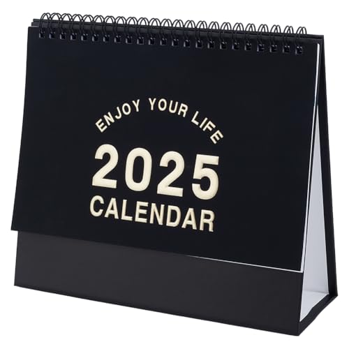 PLIGREAT Kleiner Tischkalender 2025 17,5x16 cm Stehender 2025 Tischkalender Schwarz Stehender Flip Desktop-Kalender für Home Office Schulbedarf Monatlicher Flip Desktop-Kalender mit To-Do-Liste von PLIGREAT