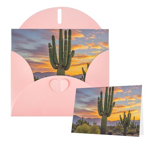 PMQAGNKSMQ Grußkarten, 20,3 x 15,2 cm, leere Notizkarten, Saguaros bei Sonnenuntergang, Grußkarte, faltbar, blanko, Grußkarten mit Umschlägen, Dankeskarte, leere Karte für alle Anlässe von PMQAGNKSMQ