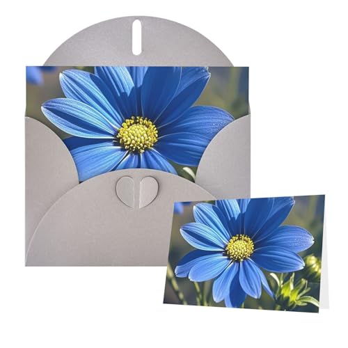 PMQAGNKSMQ Grußkarten, 20,3 x 15,2 cm, leere Notizkarten, blaue Blume, Grußkarte, faltbar, blanko, Grußkarten mit Umschlägen, Dankeskarte, Blanko-Karte für alle Anlässe von PMQAGNKSMQ