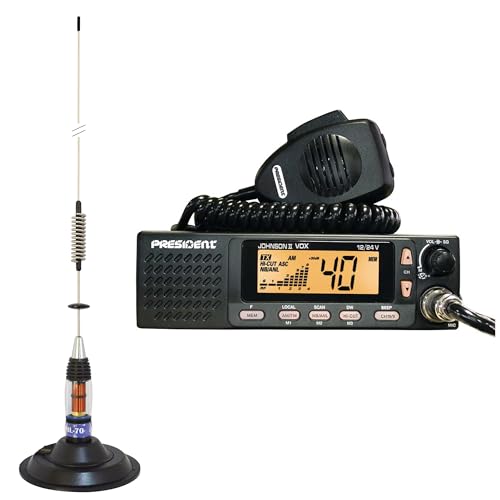 Kit CB-Funkgerät President Johnson II ASC + CB-Antenne PNI ML70, Länge 70cm, 26-30MHz, 200W von PNI