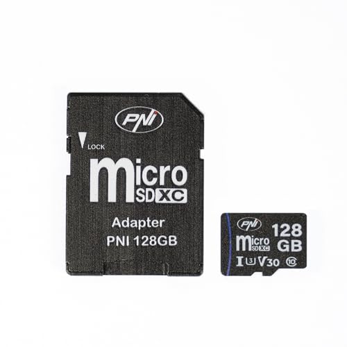 MicroSD PNI 128 GB Speicherkarte mit SD-Adapter, Klasse 10, 80 Mbit/s, V30 von PNI