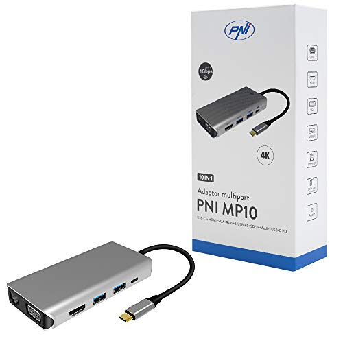 PNI Multiport-Adapter MP10 USB-C zu HDMI, VGA, 3 x USB 3.0, SD/TF, RJ45, Audio 3.5, USB-C PD, 10 Ausgänge PNI Multiport-Adapter MP10 USB-C zu HDMI, VGA, 3 x USB 3.0, SD/TF, RJ45, Audio 3.5, USB-C PD, 10 Ausgänge von PNI