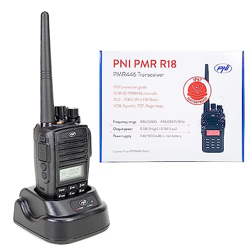 Tragbarer Radiosender PNI PMR R18, 446 MHz, 0,5 W, 8 Kanäle, CTCSS, DCS, FM-Radio, programmierbar, wasserdicht IP67 von PNI