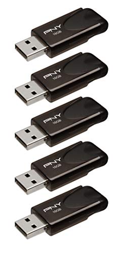 PNY Attaché 4 Flash-Laufwerke USB 2.0 mit Sliding Capless Design, Schwarz, 5x16GB von PNY
