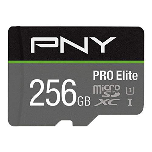 PNY PRO Elite 256GB microSDHC-Speicherkarte + SD-Adapter, 100MB/s Lesegeschwindigkeit, 90MB/s Schreibgeschwindigkeit, Klasse 10 UHS-I, U3, A1 App Performance, V30 für 4K-Video von PNY