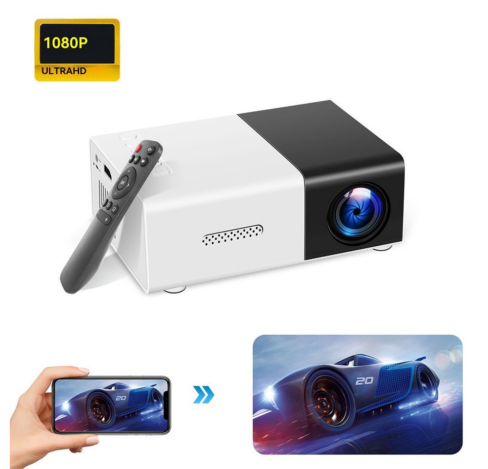 PODOFO Mini Beamer Tragbarer für Heimkino mit HDMI/USB, Fernbedienung Mini-Beamer (1920*1080 px) von PODOFO