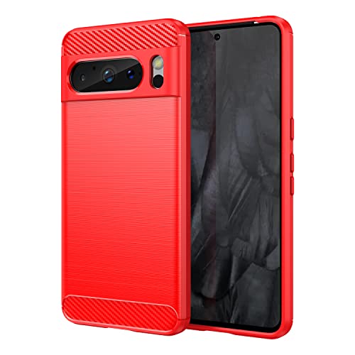 Hülle für Google Pixel 8 Pro Handyhülle Schutzhülle Carbon Look Case Cover Tasche Etui Flexibel in Rot von POEGO