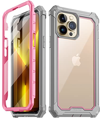 POETIC Guardian Series Hülle Kompatibel mit iPhone 13 Pro 6,1 Zoll, 360 Grad Ganzkörper Schutzhülle, stoßfest, robust, transparent, Bumper case mit Eingebauter Displayschutz, Pink/Klar von POETIC