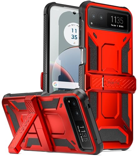 POETIC Spartan Case für Motorola Moto Razr 40 2023, [Ständer] [Scharnierschutz] [20 Fuß Falltest nach Militärstandard], robuste, stoßfeste Ganzkörper-Schutzhülle mit Ständer, Metallic Rot von POETIC