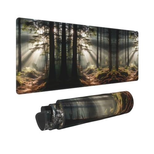 Poezjzw Gaming-Mauspad mit "Light in The Forest"-Motiv, großes erweitertes Mauspad, großer Computer für Zuhause, Büro, Gaming, Arbeit, 80 x 30 cm von POEZJZW