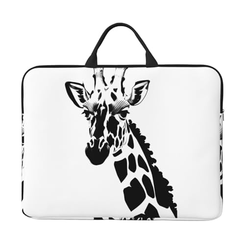 Schwarze und weiße Giraffen-Laptop-Tasche, langlebig, stoßfest, tragbare Laptoptasche für 35,6 cm (14 Zoll) Laptops von POEZJZW