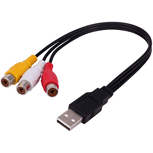 POFET USB-zu-3-Cinch-Kabel 0,3 m USB-Stecker zu 3-Cinch-Buchse Splitter Audio-Video AV-Composite-Adapterkabel für TV/PC von POFET