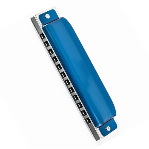 12-Loch-Blues-Mundharmonika, Premium-Aluminiumkamm mit blauem Gehäuse, geeignet für Anfängerinstrumente(G) von POHTYIT