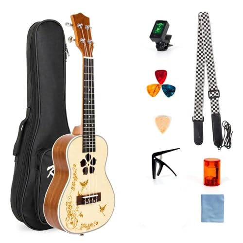 Ukulele Anfänger 23-Zoll-Konzert-Ukulele Aus Massivem Fichten-Ukulelen-Einsteigerset Mit Gigbag-Gurt Stimmgerät Kapodaster von POHTYIT