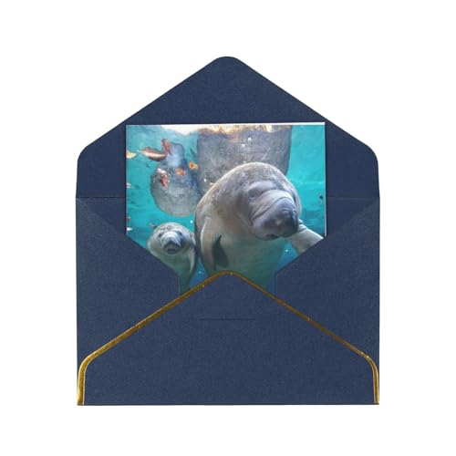 Westindische Manateesthe-Grußkarten im vertikalen Design mit Perlen-Umschlag, elegant und einzigartig, geeignet für Weihnachten, Geburtstage und Jubiläen von POKIKKJH