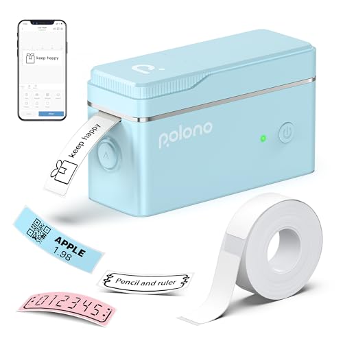 POLONO Etikettendrucker, P31s Bluetooth Etikettiergerät Selbstklebend Beschriftungsgerät Mini Label Printer Tragbarer Labeldrucker mit iOS Android,Für Zuhause, Büro, Blau von POLONO