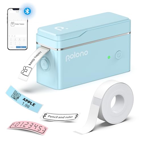 POLONO Etikettendrucker, P31s Bluetooth Etikettiergerät Selbstklebend Beschriftungsgerät Mini Label Printer Tragbarer Labeldrucker mit iOS Android,Für Zuhause, Büro, Blau von POLONO