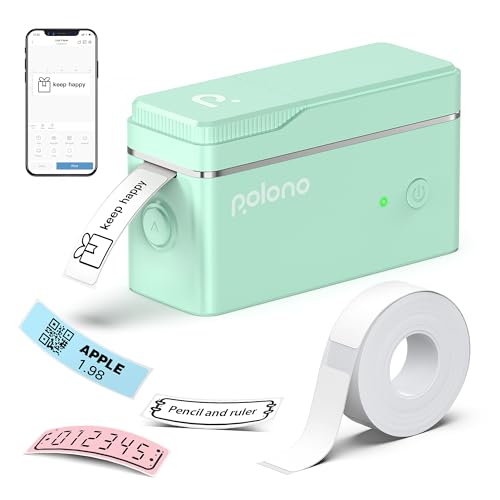 POLONO Etikettendrucker, P31s Bluetooth Etikettiergerät Selbstklebend Beschriftungsgerät Mini Label Printer Tragbarer Labeldrucker mit iOS Android,Für Zuhause, Büro, Grün von POLONO