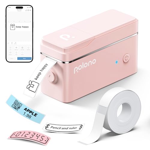 POLONO Etikettendrucker, P31s Bluetooth Etikettiergerät Selbstklebend Beschriftungsgerät Mini Label Printer Tragbarer Labeldrucker mit iOS Android,Für Zuhause, Büro, Rosa von POLONO
