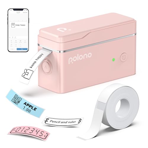 POLONO Etikettendrucker, P31s Bluetooth Etikettiergerät Selbstklebend Beschriftungsgerät Mini Label Printer Tragbarer Labeldrucker mit iOS Android,Für Zuhause, Büro, Rosa von POLONO