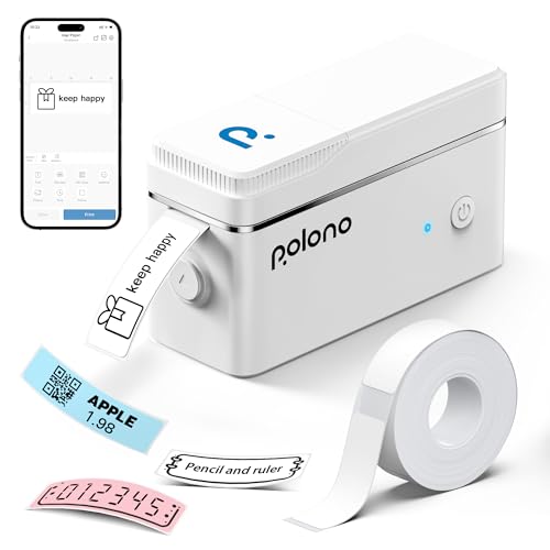 POLONO Etikettendrucker, P31s Bluetooth Etikettiergerät Selbstklebend Beschriftungsgerät Mini Label Printer Tragbarer Labeldrucker mit iOS Android,Für Zuhause, Büro, Weiß von POLONO
