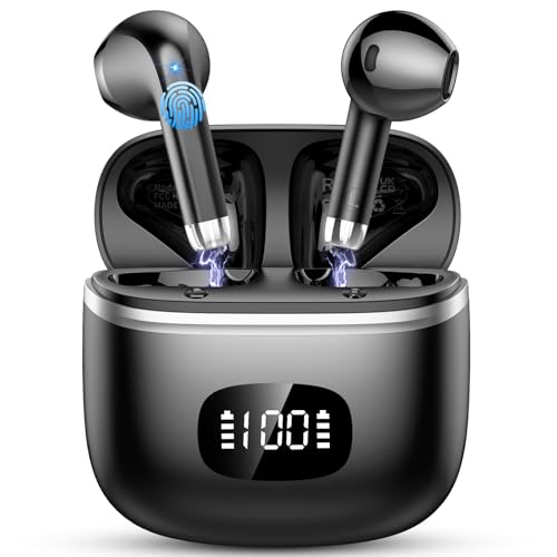 Bluetooth Kopfhörer, Kopfhörer Kabellos Bluetooth 5.3 mit 4 ENC Noise Cancelling Mic, Kabellose Kopfhörer HiFi Stereo, 40 std Spielzeit, LED-Anzeige, USB-C, Ohrhörer Bluetooth für Arbeit Spiel Sport von POMUIC