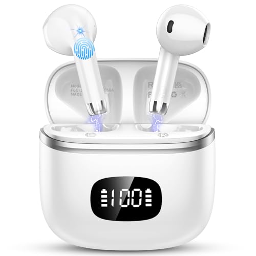 Bluetooth Kopfhörer, Kopfhörer Kabellos Bluetooth 5.3 mit ENC Noise Cancelling Mic, Kopfhörer In Ear HiFi Stereo, 40 std Spielzeit, LED-Anzeige, USB-C, Ohrhörer Bluetooth für Arbeit Spiel Sport, Weiß von POMUIC