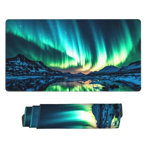 1200x400 mm XXL Mauspad Aurora Mousepad See Schreibtischunterlage mit rutschfeste Gummibasis, WassXerdicht Mouse Pad mit Vernähte Kanten, Office Gaming Zubehör Desk Deko, Geschenke für Frauen U-504 von POOJNNPP