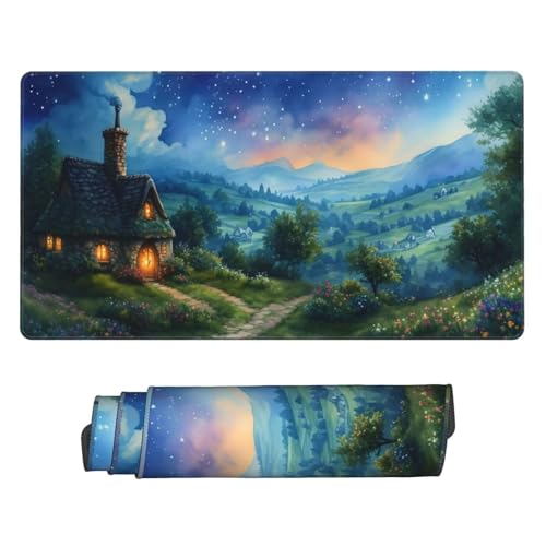 1200x400 mm XXL Mauspad Blau Mousepad Kabine Schreibtischunterlage mit rutschfeste Gummibasis, WassXerdicht Mouse Pad mit Vernähte Kanten, Office Gaming Zubehör Desk Deko, Geschenke für Frauen U-432 von POOJNNPP