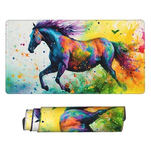 1200x400 mm XXL Mauspad Farbe Mousepad Pferd Schreibtischunterlage mit rutschfeste Gummibasis, WassXerdicht Mouse Pad mit Vernähte Kanten, Office Gaming Zubehör Desk Deko, Geschenke für Frauen U-120 von POOJNNPP