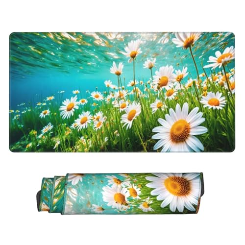 1200x400 mm XXL Mauspad Gänseblümchen Mousepad Ozean Schreibtischunterlage mit rutschfeste Gummibasis, WassXerdicht Mouse Pad mit Vernähte Kanten, Office Gaming Zubehör Desk Deko, Geschenke U-392 von POOJNNPP