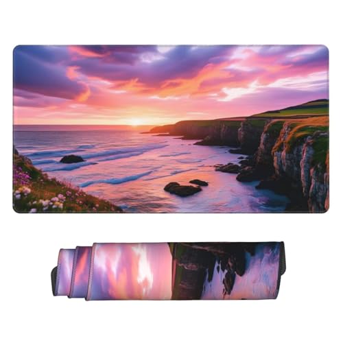 1200x400 mm XXL Mauspad Landschaft Mousepad Ozean Schreibtischunterlage mit rutschfeste Gummibasis, WassXerdicht Mouse Pad mit Vernähte Kanten, Office Gaming Zubehör Desk Deko, Geschenke Frauen U-266 von POOJNNPP